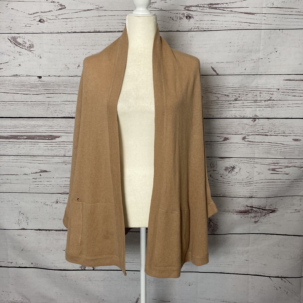 Neiman Marcus Cashmere Cardigan Size SP Tan Open Front Pockets Small Hole
